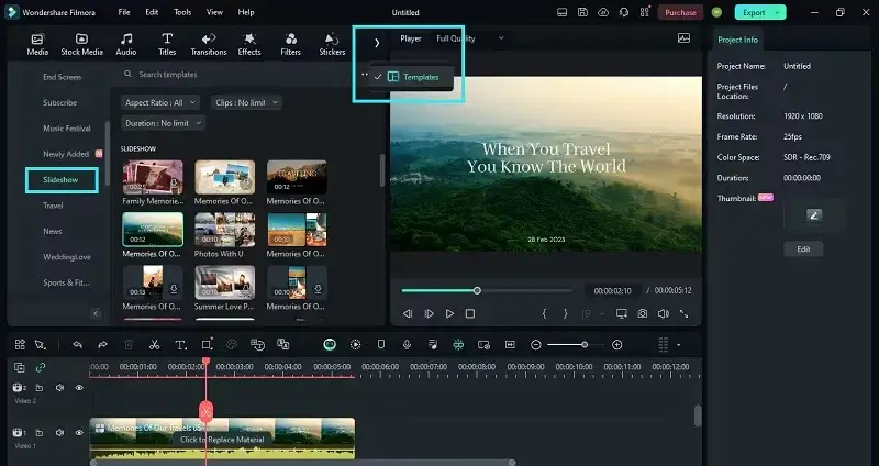 Filmora's easy timeline