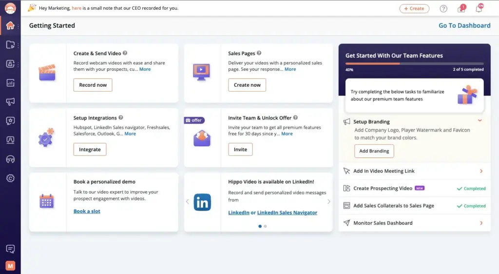 Hippo Video's dashboard and basic editor