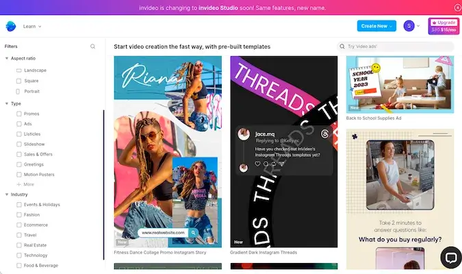 InVideo's template library
