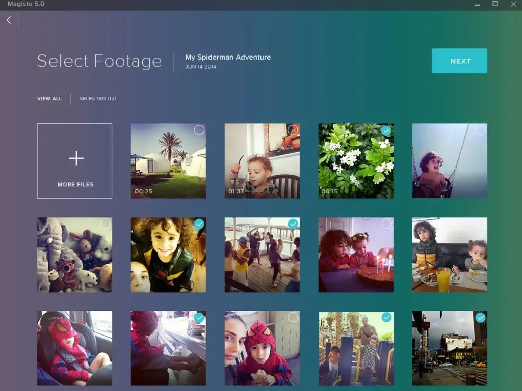 Magisto's style selection and AI processing screen